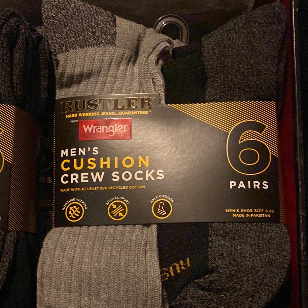 Wrangler Men's Cushion Crew Socks - Black and Gray